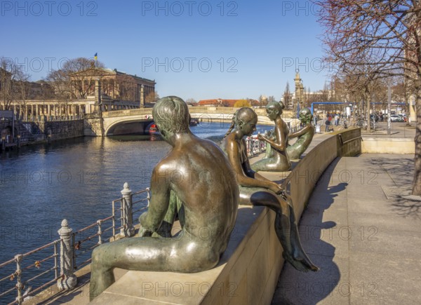 Bronze sculptures at river Spree in Berlin, the capital and largest city in Germany