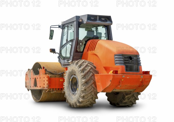 Red roller compactor isolated on white with shadow