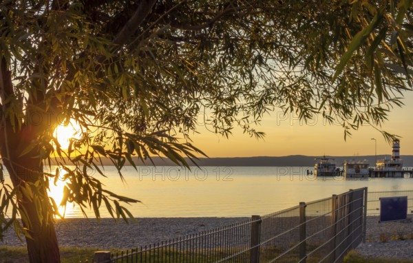 Sundown scenery at Lake Neusiedl near Podersdorf am See in Burgenland in Austria