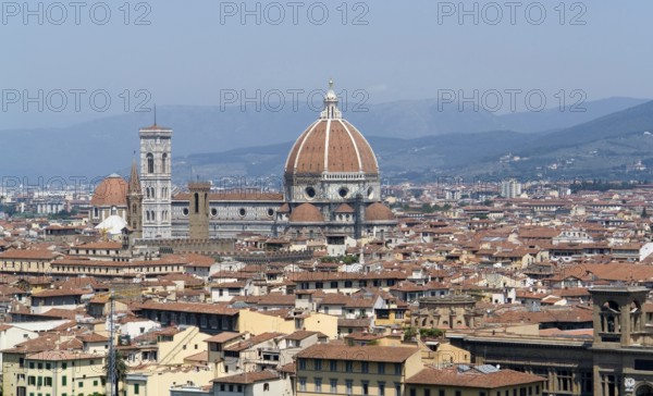 Sunny illuminated panoramic view of Florence in Tuscany Italy