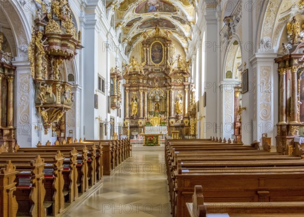 Impression in the Basilica church with the Franciscan monastery in Frauenkirchen, a town in Austria