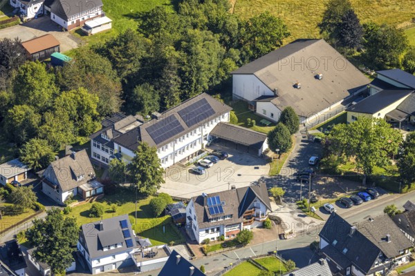 Aerial photo, St. Katharina Catholic Primary School, Heinsberg, Kirchhundem, Sauerland, North Rhine-Westphalia, Germany, education, educational institution, DE, Europe, primary school, teaching institute, aerial photo, aerial photography, aerial photography, school, overview, bird's-eye view, overview