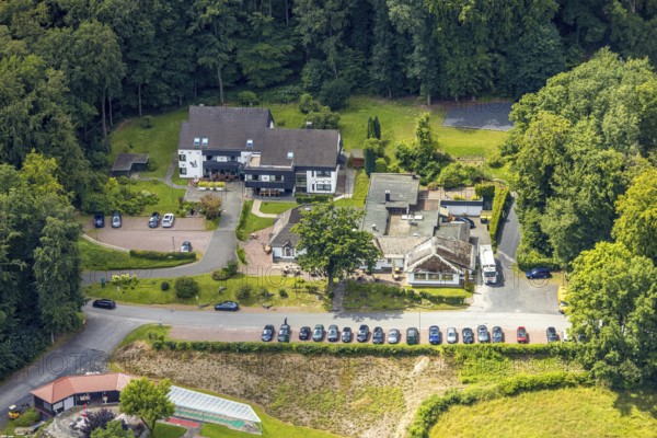 Aerial view, Rodelhaus Hotel and Restaurant, next to the Dorint Hotel, Neheim, Arnsberg, Sauerland, North Rhine-Westphalia, Germany, DE, Europe, aerial view, aerial photography, aerial photography, Ruhr area, overview, bird's-eye view, overview