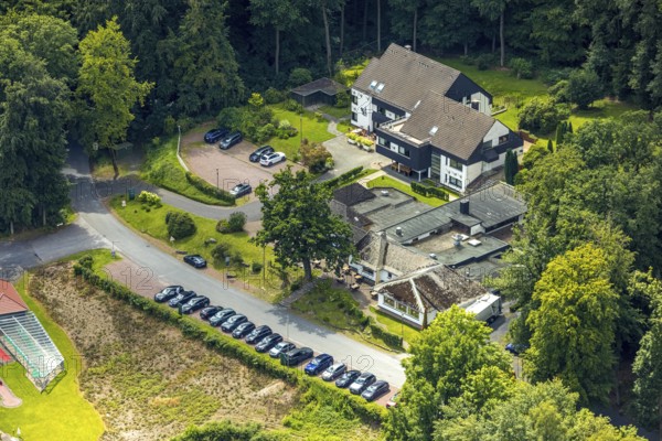 Aerial view, Rodelhaus Hotel and Restaurant, next to the Dorint Hotel, Neheim, Arnsberg, Sauerland, North Rhine-Westphalia, Germany, DE, Europe, aerial view, aerial photography, aerial photography, Ruhr area, overview, bird's-eye view, overview