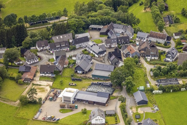Aerial view, residential area local view Schüllar, Bad Berleburg, Wittgensteiner Land, North Rhine-Westphalia, Germany, architecture, trees, village, roofs, Europe, buildings, green areas, home, houses, infrastructure, landscape, nature, local view, region, Ruhr area, Schüllar, settlement, settlement structure, summer, town, streets, daylight, topography, environment, bird's eye view, residential area, residential houses, German town, rural