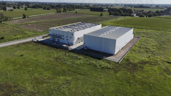 Cremona, Italy - August 22nd 2025 Modern Data Center Facility Under Construction in Rural Italian Landscape Symbolizing Future of Cloud Storage Technology and Digital Infrastructure Growth in Lombardy