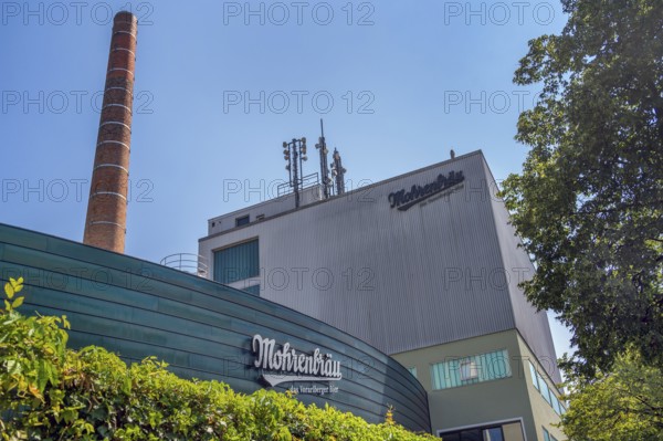 Façade with chimney and antennas, Mohrenbräu, Dornbirn, Vorarlberg, Austria