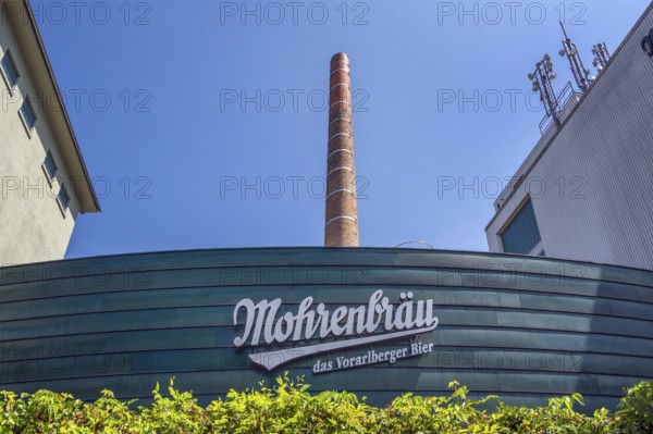 Façade with chimney and antennas, Mohrenbräu, Dornbirn, Vorarlberg, Austria