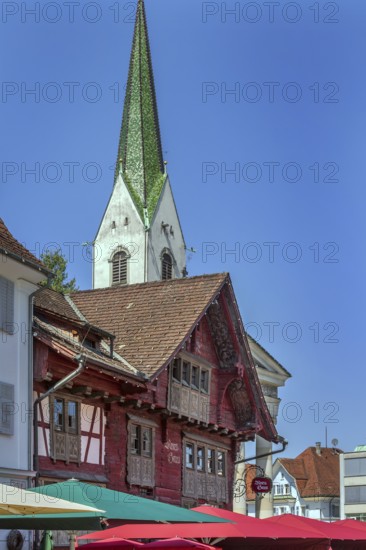 Red House and the Roman Catholic parish church of St Martin, Dornbirn, Vorarlberg, Austria