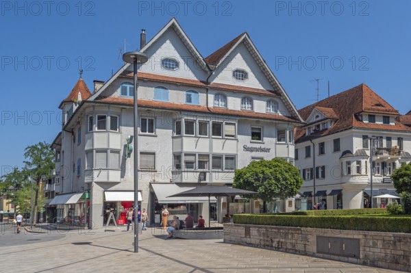 Pointed gable house with turrets, Sagmeister fashion house on the market square, Dornbirn, Vorarlberg, Austria