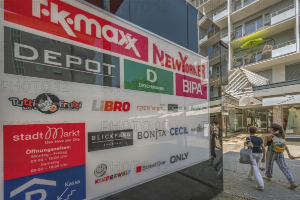 Sign with advertising and logos, Dornbirn, Vorarlberg, Austria