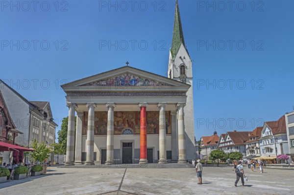 The Roman Catholic parish church of St Martin, entrance with a monumental Ionic temple façade with six free columns and classical pediment triangle, Dornbirn, Vorarlberg, Austria