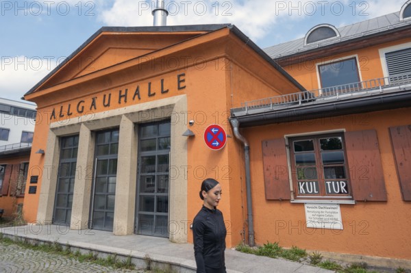Façade with pointed gable, Allgäuhalle, Kempten, Allgäu, Bavaria, Germany