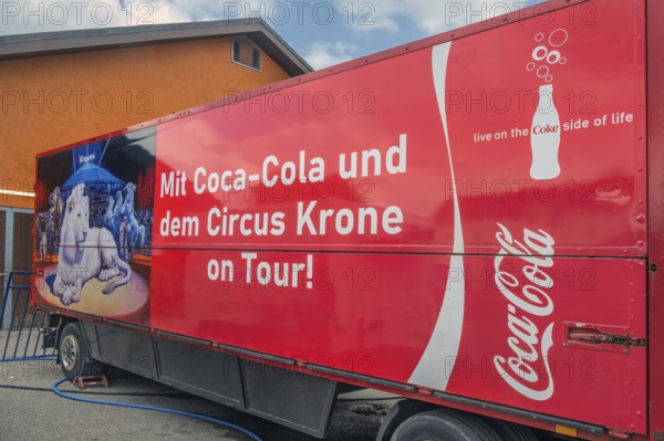 Circus wagon with Coca-Cola advertising, Circus-Krone, Kempten, Allgäu, Bavaria, Germany