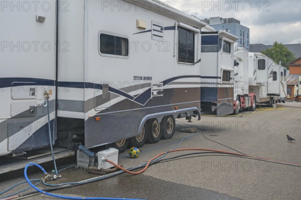Circus wagon with water hoses, TETON HOMES, Circus-Krone, Kempten, Allgäu, Bavaria, Germany