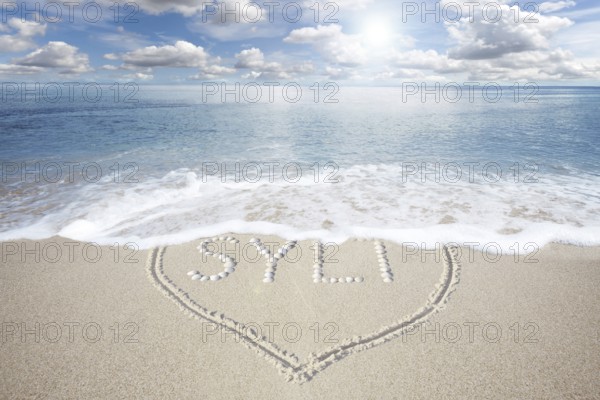 White beach with a heart made of shells, Sylt island, Westerland