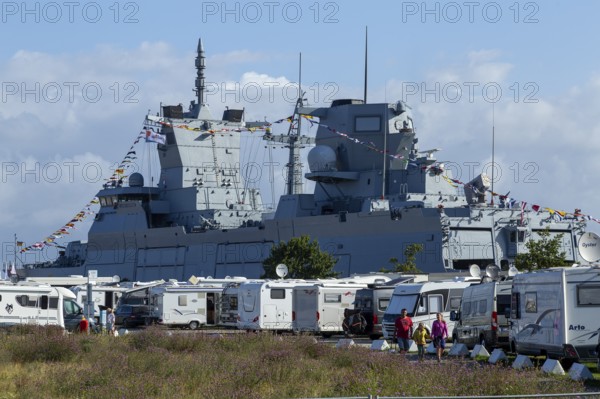 Frigate North Rhine-Westphalia, motorhomes, Hanse-Sail, Warnemünde, Rostock, Mecklenburg-Western Pomerania, Germany