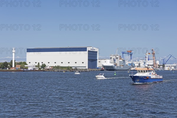 Neptun Werft, warship, police boat, Unterwarnow, Warnemünde, Rostock, Mecklenburg-Vorpommern, Germany