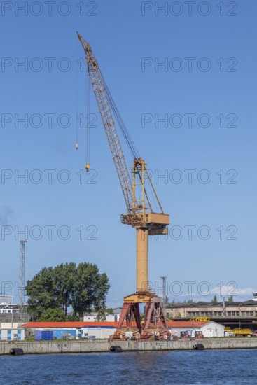 Loading crane, harbour, Unterwarnow, Warnemünde, Rostock, Mecklenburg-Western Pomerania, Germany