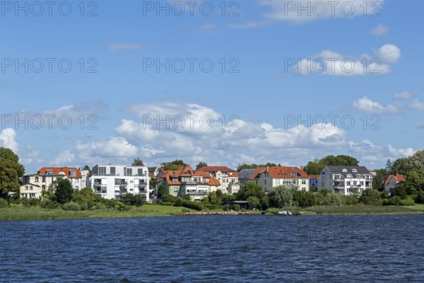 Residential area on the eastern bank of the Unterwarnow, Rostock, Mecklenburg-Vorpommern, Germany