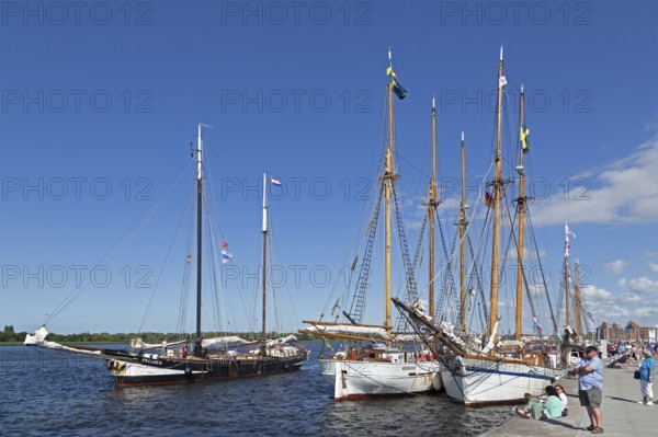 Sailing ships at the quay wall, Hanse-Sail, harbour, Rostock, Mecklenburg-Western Pomerania, Germany