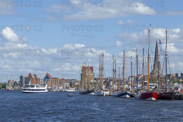Excursion boat, sailing ships, Hanse-Sail, harbour, Rostock, Mecklenburg-Western Pomerania, Germany