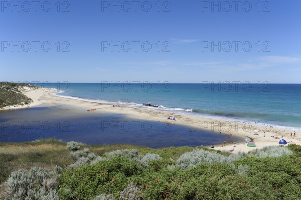 Mouth of the Moore River, beach at Guilderton, Perth, Western Australia, WA, Indian Ocean, Australia