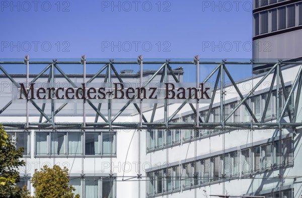 Mercedes Benz Bank Stuttgart. Exterior view with logo. Stuttgart, Baden-Württemberg, Germany