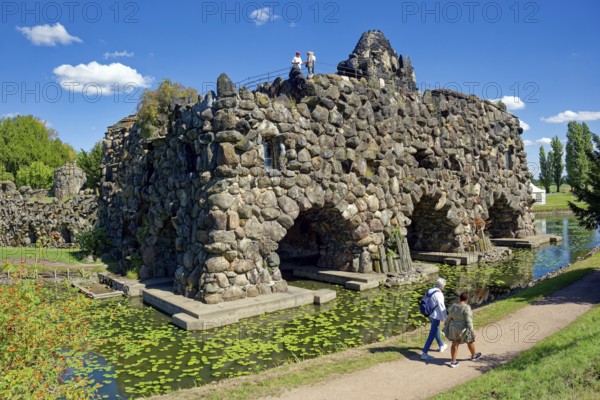 Stein Island with the artificial volcano Vesuvius, Wörlitz Park, Wörlitz Gardens, Garden Kingdom of Dessau-Wörlitz, UNESCO World Heritage Site, Wörlitz, Dessau-Roßlau, Saxony-Anhalt, Germany