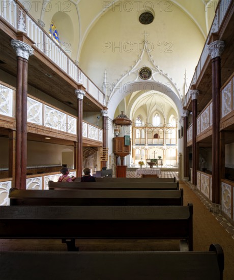 Protestant Wörlitz St Peter's Church in neo-Gothic style, interior view, Wörlitz Park, Wörlitz Gardens, Garden Kingdom of Dessau-Wörlitz, UNESCO World Heritage Site, Wörlitz, Dessau-Roßlau, Saxony-Anhalt, Germany