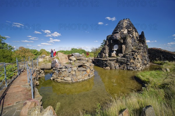 Stein Island with the artificial volcano Vesuvius, Wörlitz Park, Wörlitz Gardens, Garden Kingdom of Dessau-Wörlitz, UNESCO World Heritage Site, Wörlitz, Dessau-Roßlau, Saxony-Anhalt, Germany