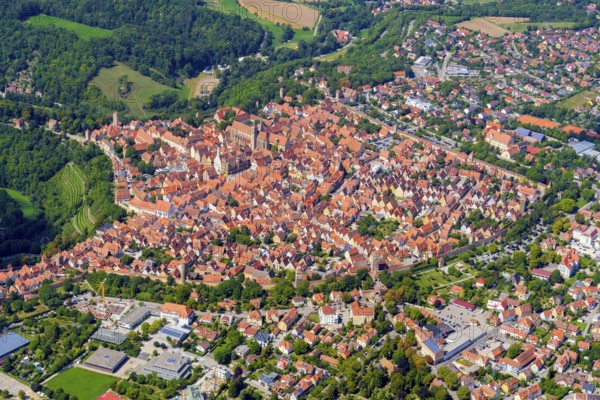 Rothenburg ob der Tauber, district town, Middle Franconian district Ansbach, medieval old town, aerial view, Bavaria Germany