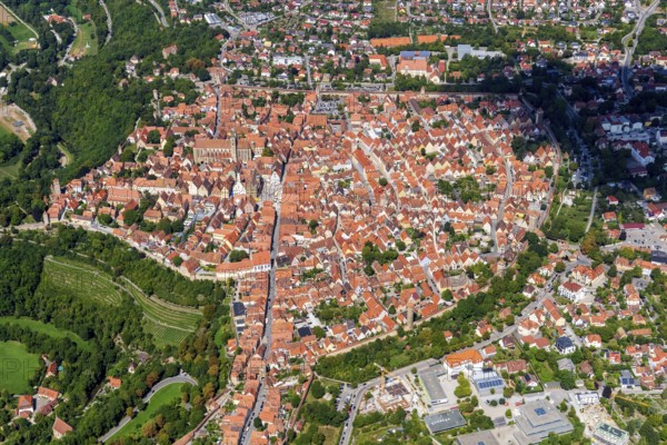Rothenburg ob der Tauber, district town, Middle Franconian district Ansbach, medieval old town, aerial view, Bavaria Germany