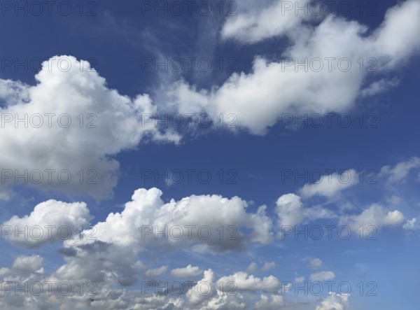 White clouds Cumulus Cluster clouds top right Altocumulus in front of blue sky, international
