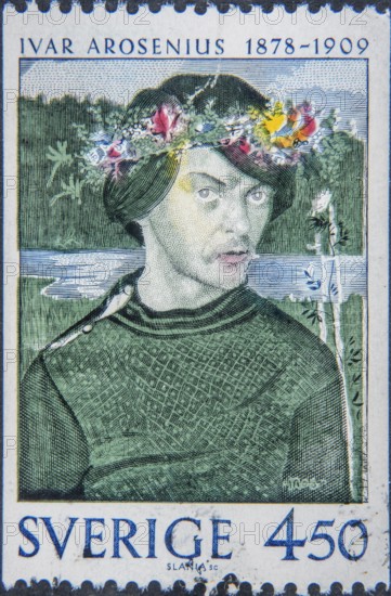 Ivar Arosenius, (1878, 1909) a Swedish painter and picture book author. Portrait on Swedish postage stamp