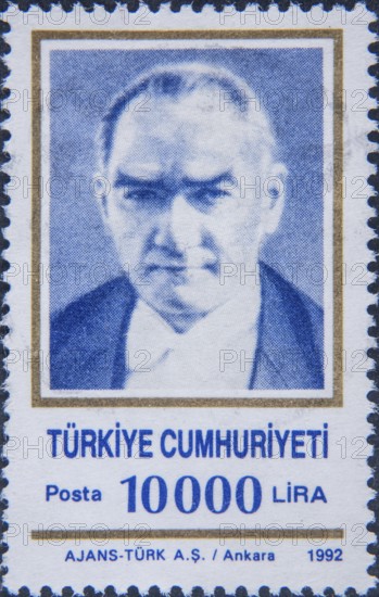 Kemal Atatürk, 1881-1938, founder of modern Turkey and was its first president 1923, 1938. Portrait on Turkish postage stamp