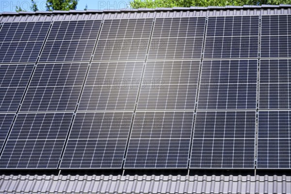 Solar system on a house roof in Hamburg, Germany