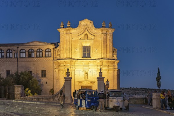 Church and Convent of St Agostino Chiesa e Convento di Sant'Agostino at dusk, Matera, Basilicata, Italy