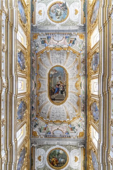 The painted wooden ceiling of Matera Cathedral, Basilicata, Italy