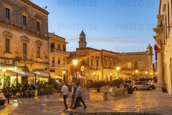 Dusk in Piazza Aldo Moro in the historic centre of Maglie, Apulia, Italy