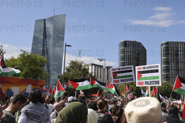 Several thousand people take part in a pro-Palestine demonstration under the slogan United 4 Gaza in Frankfurt am Main on 30 August 2025 in the Hafenpark, near the European Central Bank (ECB) . The rally is accompanied by a massive police presence. On 7 October 2023, the terrorist militia Hamas killed more than 1, 100 people in an attack on Israel. Since Israel's subsequent intervention in the Gaza Strip, there have been repeated pro-Palestinian demonstrations throughout Germany