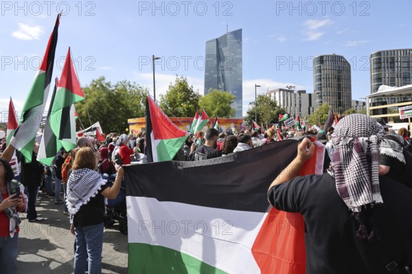 Several thousand people take part in a pro-Palestine demonstration under the slogan United 4 Gaza in Frankfurt am Main on 30 August 2025 in the Hafenpark, near the European Central Bank (ECB) . The rally is accompanied by a massive police presence. On 7 October 2023, the terrorist militia Hamas killed more than 1, 100 people in an attack on Israel. Since Israel's subsequent intervention in the Gaza Strip, there have been repeated pro-Palestinian demonstrations throughout Germany