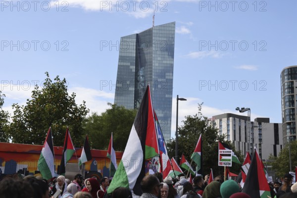 Several thousand people take part in a pro-Palestine demonstration under the slogan United 4 Gaza in Frankfurt am Main on 30 August 2025 in the Hafenpark, near the European Central Bank (ECB) . The rally is accompanied by a massive police presence. On 7 October 2023, the terrorist militia Hamas killed more than 1, 100 people in an attack on Israel. Since Israel's subsequent intervention in the Gaza Strip, there have been repeated pro-Palestinian demonstrations throughout Germany