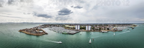 Panorama of Marina in Gosport from a drone, Portsmouth, Gosport, England, United Kingdom
