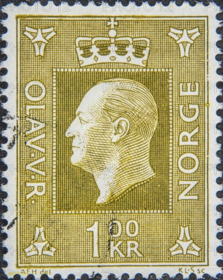 Olav V., 1903-1991, king of Norway, portrait on a Norwegian stamp