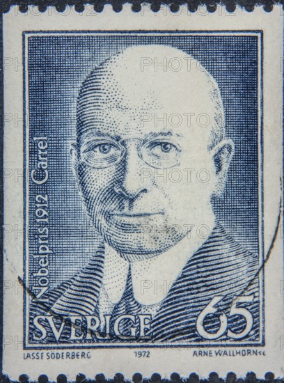 Alexis Carrel (1873, 1944) was a French physician. In 1912 he received the Nobel Prize in Physiology or Medicine. Portrait on a Swedish postage stamp
