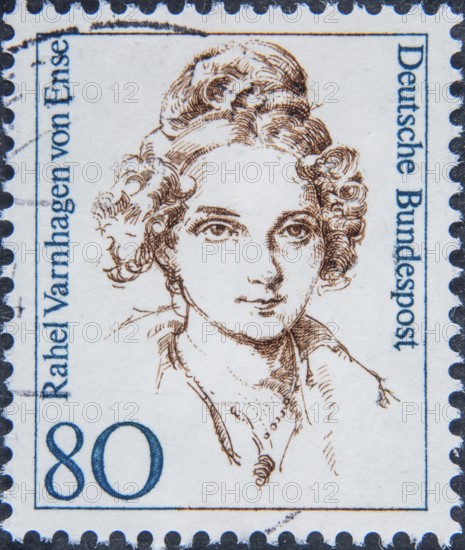 Rahel Varnhagen von Ense, 1771, 1833, a German writer and salonière, campaigner for the Jewish emancipation and the emancipation of women, Portrait on a German postage stamp