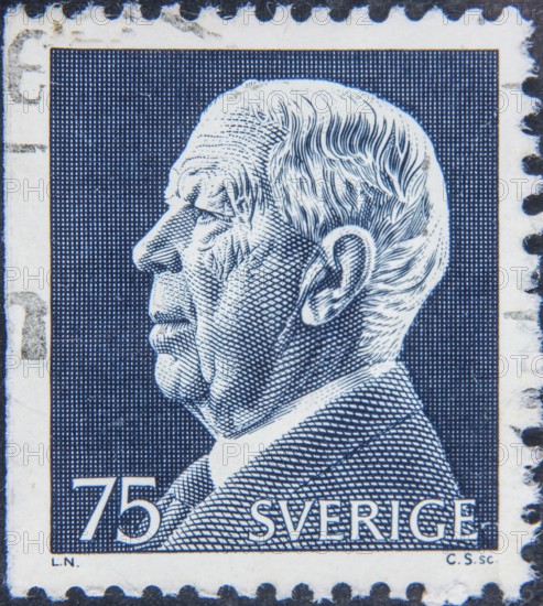 King Gustaf VI Adolf, 1882-1973, king of Sweden, portrait on a Swedish stamp, Sweden