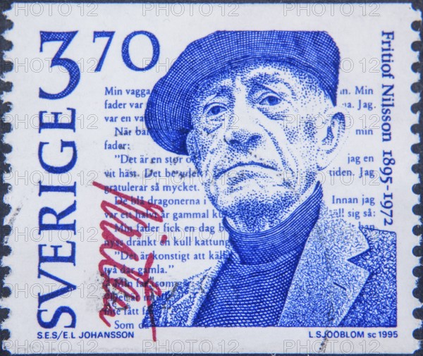 Fritiof Nilsson Piraten, (1895, 1972) Swedish author and lawyer. Portrait on Swedish postage stamp