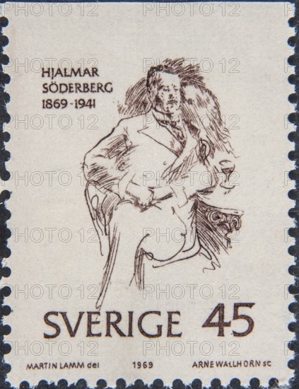 Hjalmar Söderberg, 1869, 1941, a Swedish author, writer and translator. Portrait on Swedish postage stamp